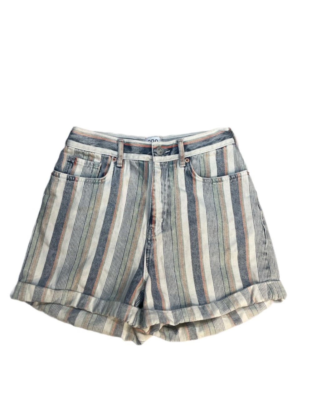 BDG Striped High-Rise Jean Shorts - Blue, Tan, Cream (WR69)